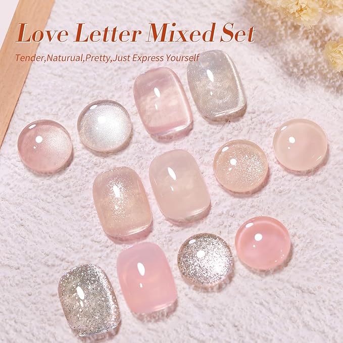 Born Pretty Gel Nail Polish Nude Pink Series,Jelly Transparent,Cat Magnetic Eye,Shimmer Glitter Holographic Nude Pink Gel Polish Kit for Salon Manicure and Nail Art DIY at Home 6Colors-Velvo Beauty