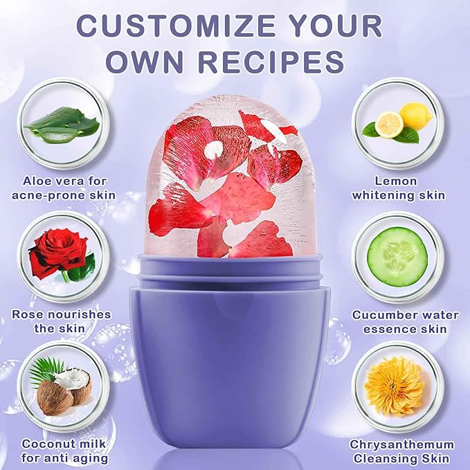 XHJRI Ice Face Roller Massager,Ice Cube Roller for Face, Eyes and Neck Naturally Conditioning and Skin Care,De-Puff Eye Bags,Reduce Migraine Pain,Reusable Massage Silicone Ice Mold (New Purple)-Velvo Beauty