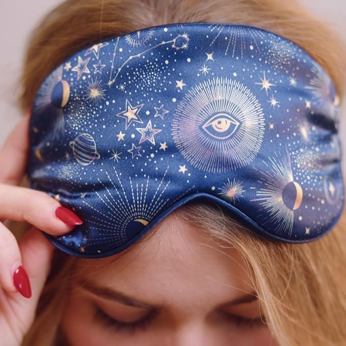 SMUG Satin Sleep Mask & Eye Mask - Deep Dream Sleep Masks for Women & Men - Soft Sleeping Eye Mask to Nourish Skin, & Reduce Dark Circles - Eye Sleep Mask to Block Out Light - Blue Celestial 3-Pack-Velvo Beauty