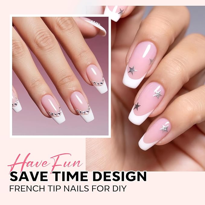 modelones French Tip Press on Nails, 150Pcs Short Coffin Fake Nails with Nail Box, Pink & White Gel Nail Tips for Women, Soft Glue-On Nails for Natural Salon Look, DIY Nail Art Kit (15 Sizes)-Velvo Beauty