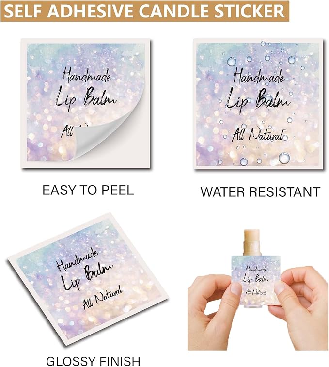 CRASPIRE 80Pcs 8 Styles Lip Balm Sticker Flash Background Self-Adhesive Homemade Lip Balm Labels Vintage Square DIY Label Stickers for Lip Balm Containers Cosmetics Lipsticks-Velvo Beauty