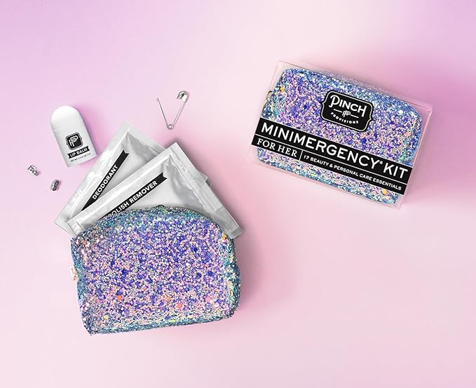 Pinch Provisions Mermaid Glitter Minimergency Kit, includes 17 Travel-Sized Cosmetic Essentials, Convenient for Purses, Emergency Beauty Accessories, Gifts for Holiday’s & Birthday’s-Velvo Beauty