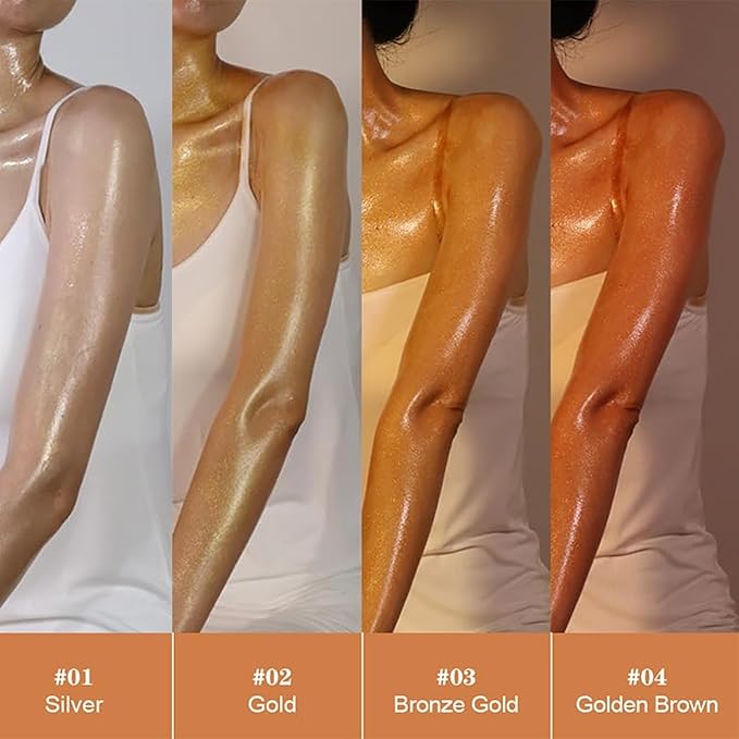 Shimmer Body Oil,Face and Body Liquid Luminizer,Waterproof Moisturizing Light Shimmer Glow Illuminator,Smooth Body Shimmer,Liquid Highlighter Makeup (Golden Brown)-Velvo Beauty