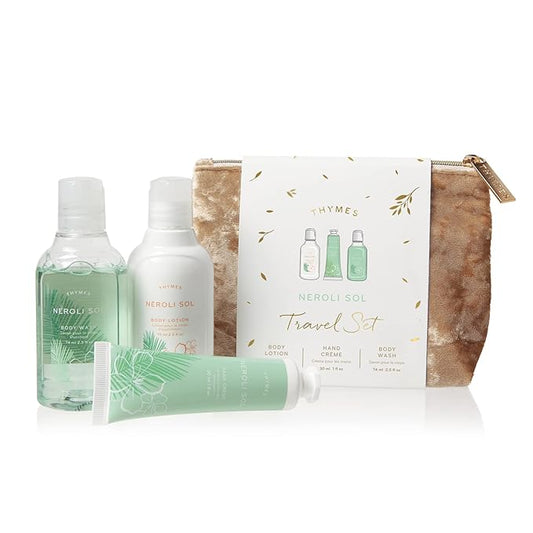 Thymes Travel Set and Beauty Bag - Contains Body Wash, Body Lotion & Hand Cream - Neroli Sol-Velvo Beauty