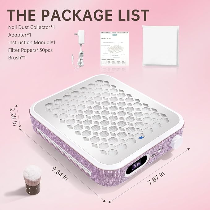 Nail Dust Collector, Rechargeable Dust Collector Nail Tech, Powerful Vacuum Fan Vent Dust Collector Extractor Dust Suction Machine for Acrylic Nails Polishing, Nail Salon&Home,Purple-Velvo Beauty