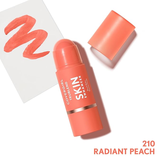 CoverGirl Trublend Skin Enhancer Blush Balm Stick, 210 Radiant Peach, Vegan Formula, Easy to Use, Glides on Effortlessly, Non-Greasy, Doesn't Crease, 0.21oz-Velvo Beauty