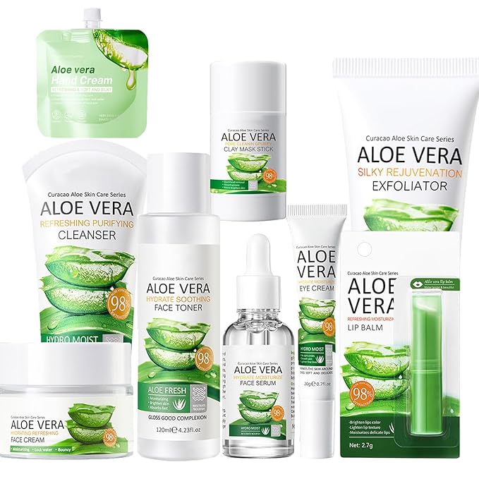 9Pcs Skin Care Products Set, Skin Care Gift Set for Women Girls, Aloe Vera Skin Care Sets, Face Care Kit with Cleanser, Clay Mask, Toner, Serum, Lip Balm, Eye Cream, Moisturizer, Hand Lotion-Velvo Beauty