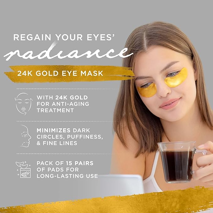 Under Eye Gel Pads, Collagen Eye Patches for Puffy Eyes, Dark Circles, and Wrinkles, 24K Gold Eye Mask with Hyaluronic Acid, Vegan, Cruelty-Free, Hydrating Eye Pad,15 Pairs-Velvo Beauty