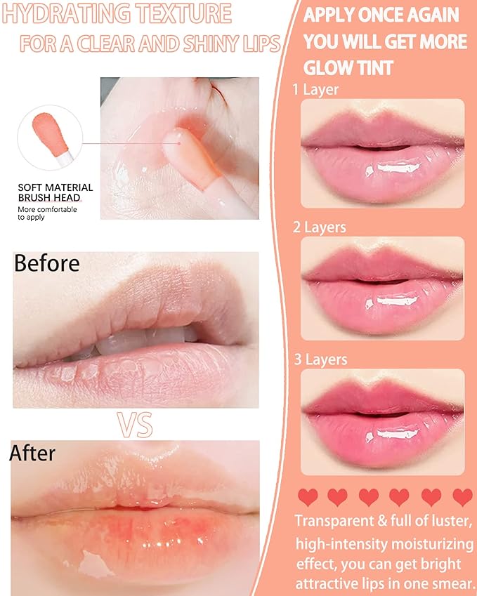 Hydrating Plumping Lip Glow Oil,Tinted Lip Gloss Lip Stain,Glow Reviver Lip Oil,Long Lasting Moisturizing Clear Lip Plumping Oil Tint for Lip Care and Dry Lips,Women's Day Makeup Gift for Women-004-Velvo Beauty