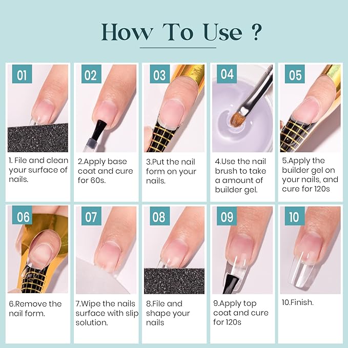 MIZHSE Builder Gel For Nails - 60g Clear Hard Gels Builder Nail Gels For Extension Gel Nails Strengthen Nail Art Manicure Kit With 100pcs Dual Forms And Brush-Velvo Beauty