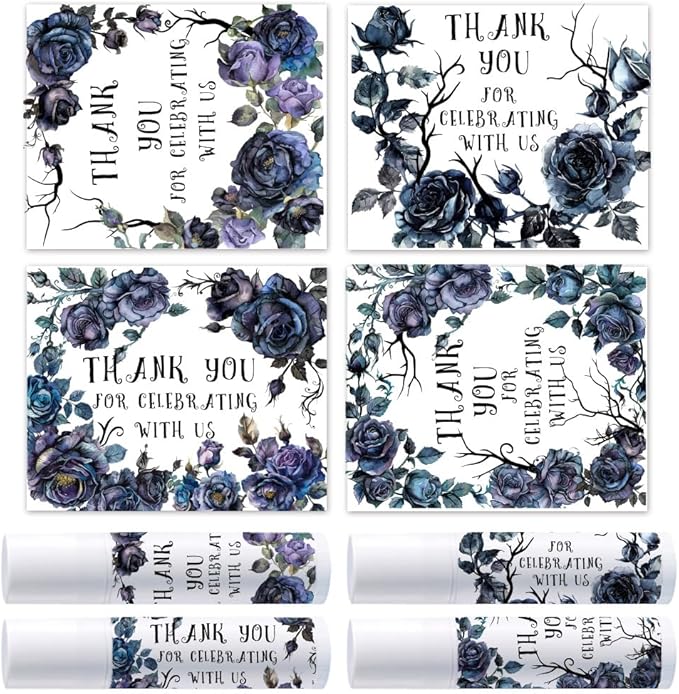 OLYCRAFT 100Pcs Self-Adhesive Lip Balm Tag Stickers 1.7x2.1 inch Goth Black Rose Waterproof Adhesive Label with Word Lipstick Tag Sticker for Lip Balm Container Tubes Lipstick Wrapping Decoration-Velvo Beauty