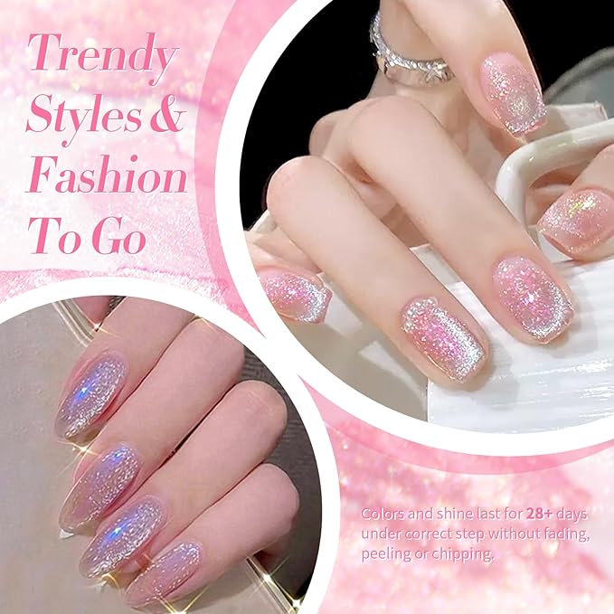 Born Pretty Cat Magnetic Eye Gel Nail Polish, Mermaid Aurora Holographic Pink Blue Green Yellow Gel Polish, Soak Off U V LED Gel Polish Nail Art Design Manicure Salon DIY Home 7ML 6PCS-Velvo Beauty