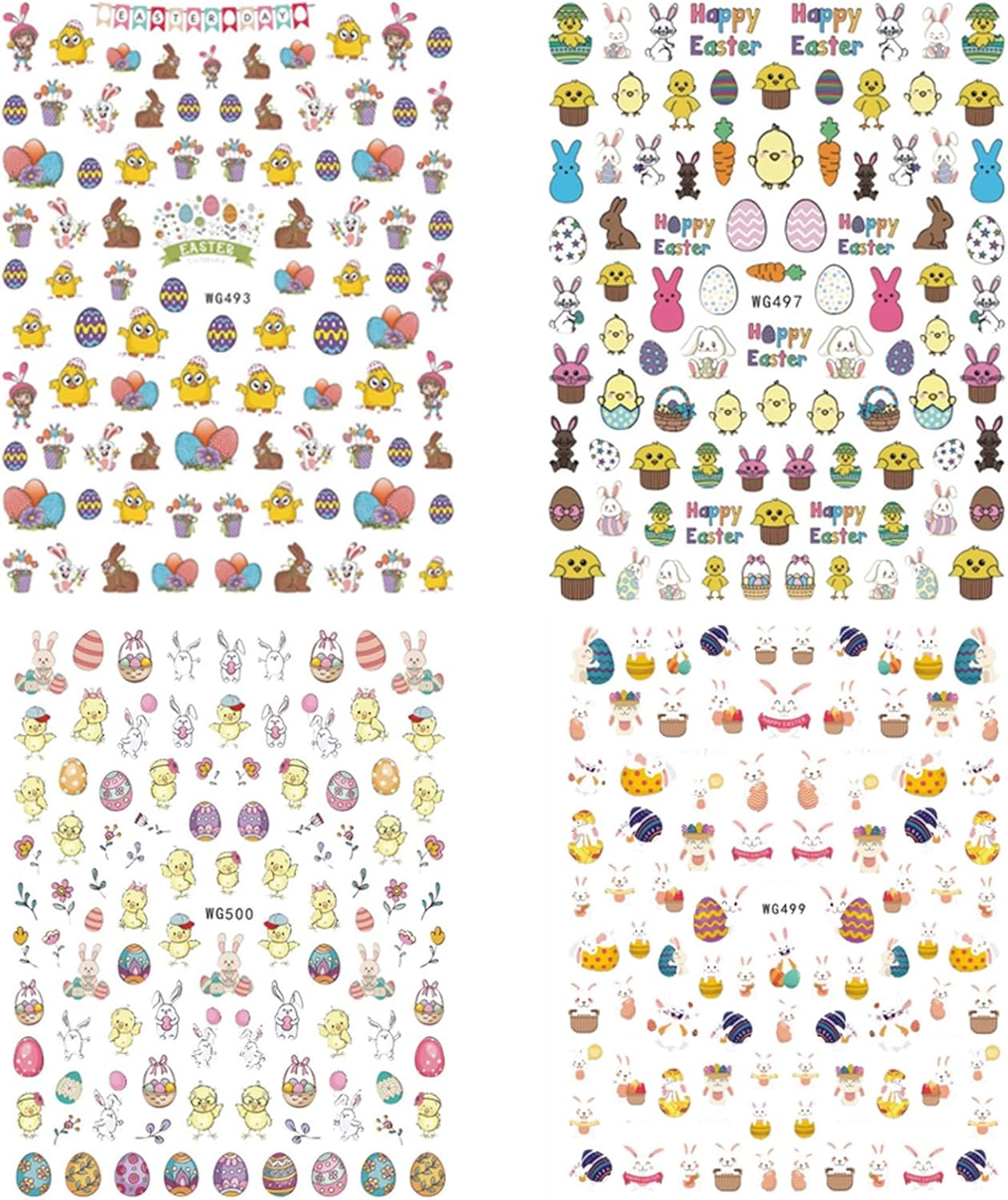 Easter Nail Stickers Rabbit Decals Cute Cartoon Bunny Eggs Chicks Stickers for Women Girls Nail Art Decorations Manicure Finger Tip Decor 10sheets 3D Self-Adhesive Decals-Velvo Beauty