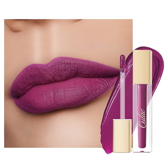 Oulac Matte Liquid Purple Lipstick for Women, Dark Violet Long Lasting Lipstick, Waterproof Lip Stain, No Transfer, Creamy High Pigmented Formula with Vitamin E, Vegan & Cruelty-Free M15-Velvo Beauty