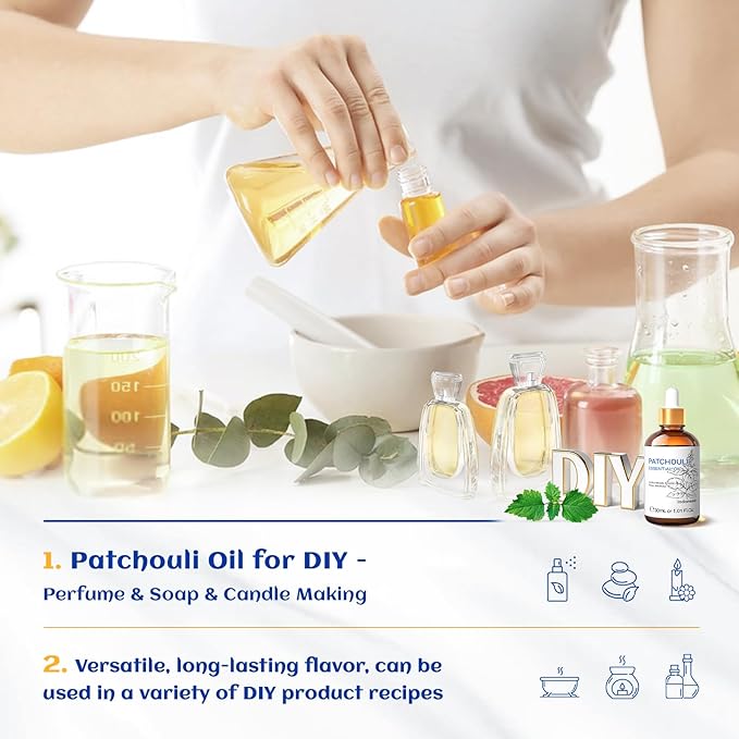 HIQILI Patchouli Essential Oil Organic, 100% Pure, for Diffuser, Homemade Perfume, Skin Care, Aromatherapy, Gift for Hippie Friend-30ML-Velvo Beauty