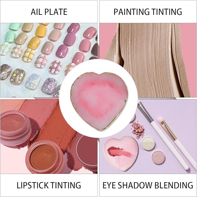 Nail Polish Palette, 2Pcs Resin Nail Art Palette, Nail Painting Mixed Color Palettes, Gold Edge Makeup Mixing Tray, Nail Supplies For Nail Techs, Nail Art Display Board(Love)-Velvo Beauty