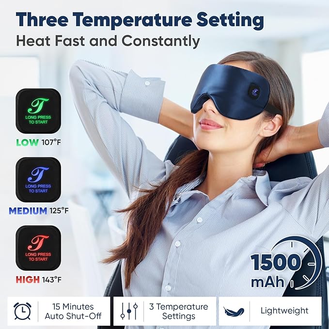 Heated Eye Mask for Dry Eyes, Cordless Warm Eye Compress for Blepharitis, Styes, 1500mAh Large Battery Capacity, Washable Cover, Gifts for Family and Friends (Blue)-Velvo Beauty