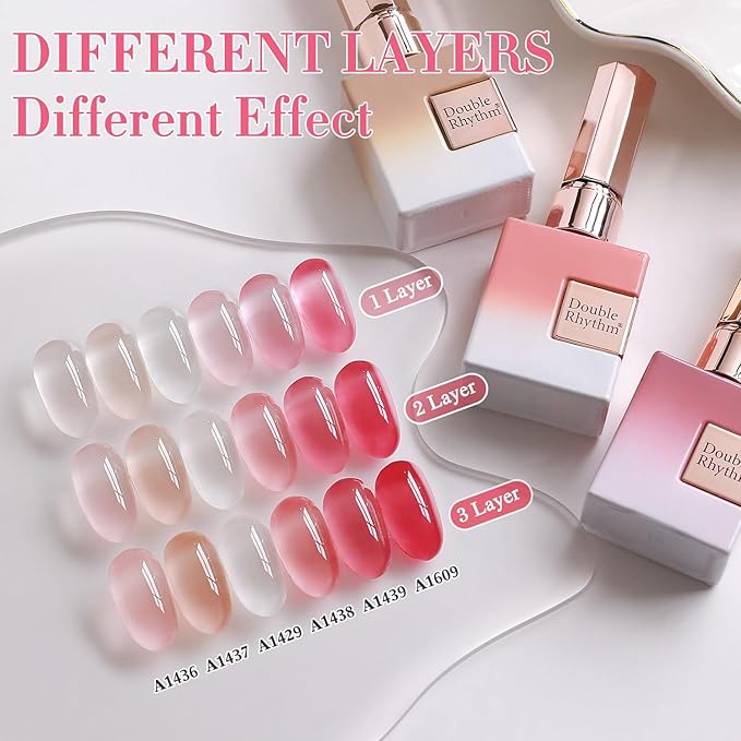 Double Rhythm 6 Pcs 15 ML Gel Polish Set Same Color Same Bottle Soak Off Gel Polish Kit Nail Art Manicure Salon DIY at Home for Women (Milky White Jelly Pink Nude Peach-T6-24)-Velvo Beauty