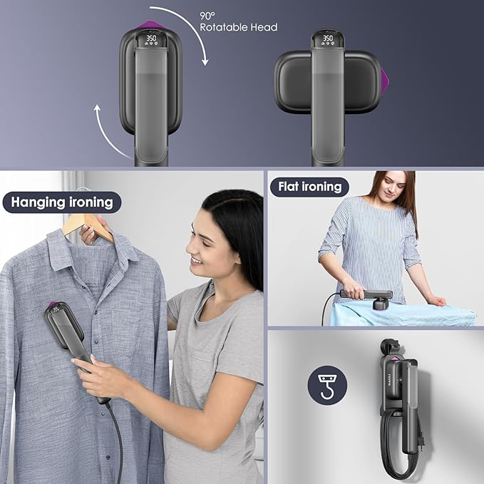 FEPPO Travel Steamer for Clothes, 110-240V Dual Voltage Portable Mini Steamer & Iron 2in1, 1100W Powerful Garment Steamer, Fast Heat Up, Travel Size, HD Display, for Home & Global & Europe Travel-Velvo Beauty