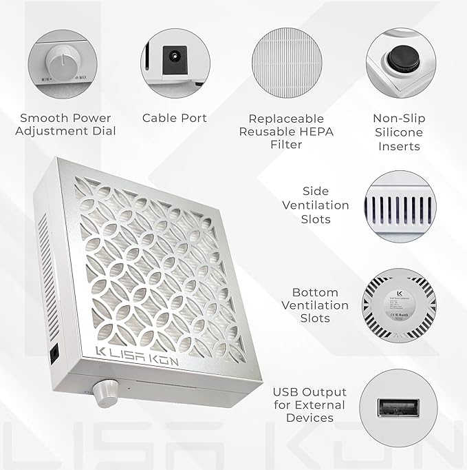 Nail Dust Collector with Reusable Filter, Professional Vacuum Fan Dust Extractor, Powerful & Quiet Nail Tech Dust Suction Machine for Acrylic Gel Nail Polishing, High-End Nail Salon-Velvo Beauty