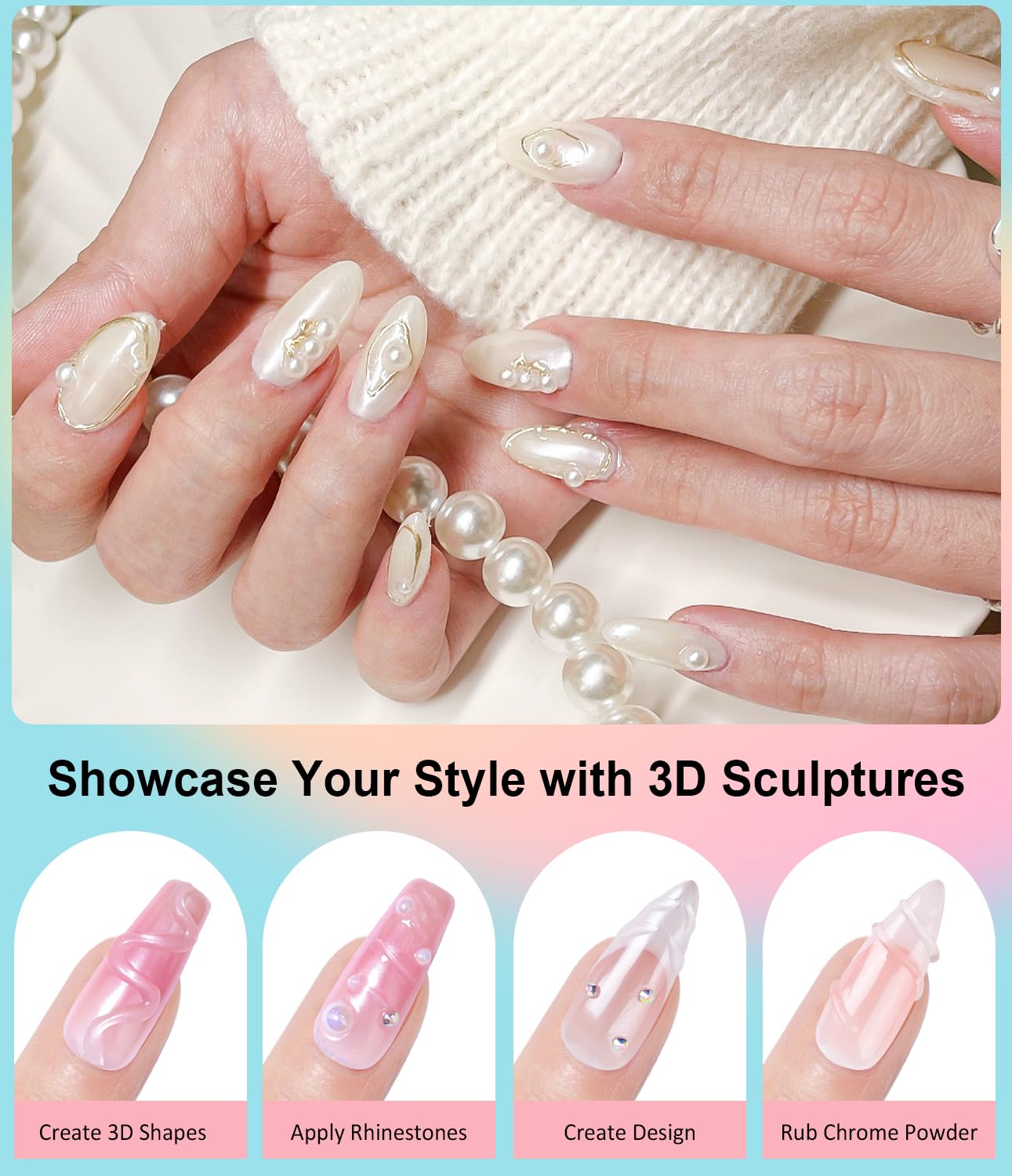 Gold Chrome Nail Powder BISHENGYF -【Metallic Mirror Effect】Pearl Chrome Nail Powder White Aurora Mermaid Iridescent Silver Nail Chrome Powder Metallic Mirror Glitter Pigment Dust For Nail Art DIY-Velvo Beauty