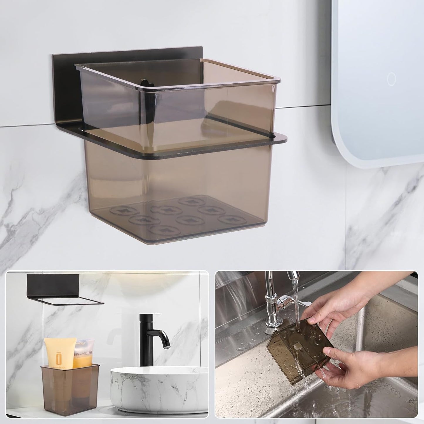 3 Pack Modern Black Metal Clear Plastic Toothbrush Holders,Toothpaste Holder Set - Kids & Adults with Wall-Mounted Metal Bathroom Organizer Set for Bathroom-Velvo Beauty