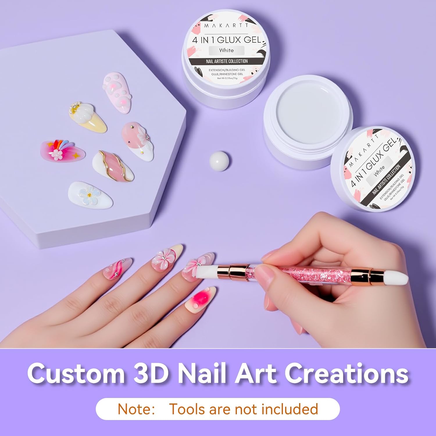 Makartt 3D Gel Nail Art: 4-in-1 Solid Builder Nail Gel White Non-sticky Hands for Extension, 15ML UV Glue for Acrylic Tips, 3D Nails Gels Sculpture Gels for Nails Art Salon Home DIY 2PCS 15ml-Velvo Beauty