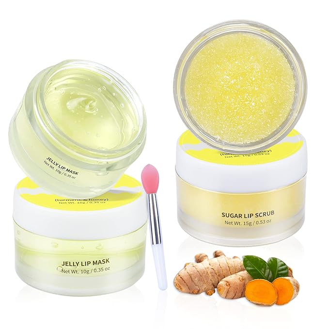 ANAIRUI Lip Therapy Set - Lip Care Kit - Includes Sugar Lip Scrub & Jelly Lip Sleep Mask, Lips Balm & Moisturizer, Dark Lip Care, Moisturizing for Fuller, Softer Lips (Turmeric & Honey)-Velvo Beauty