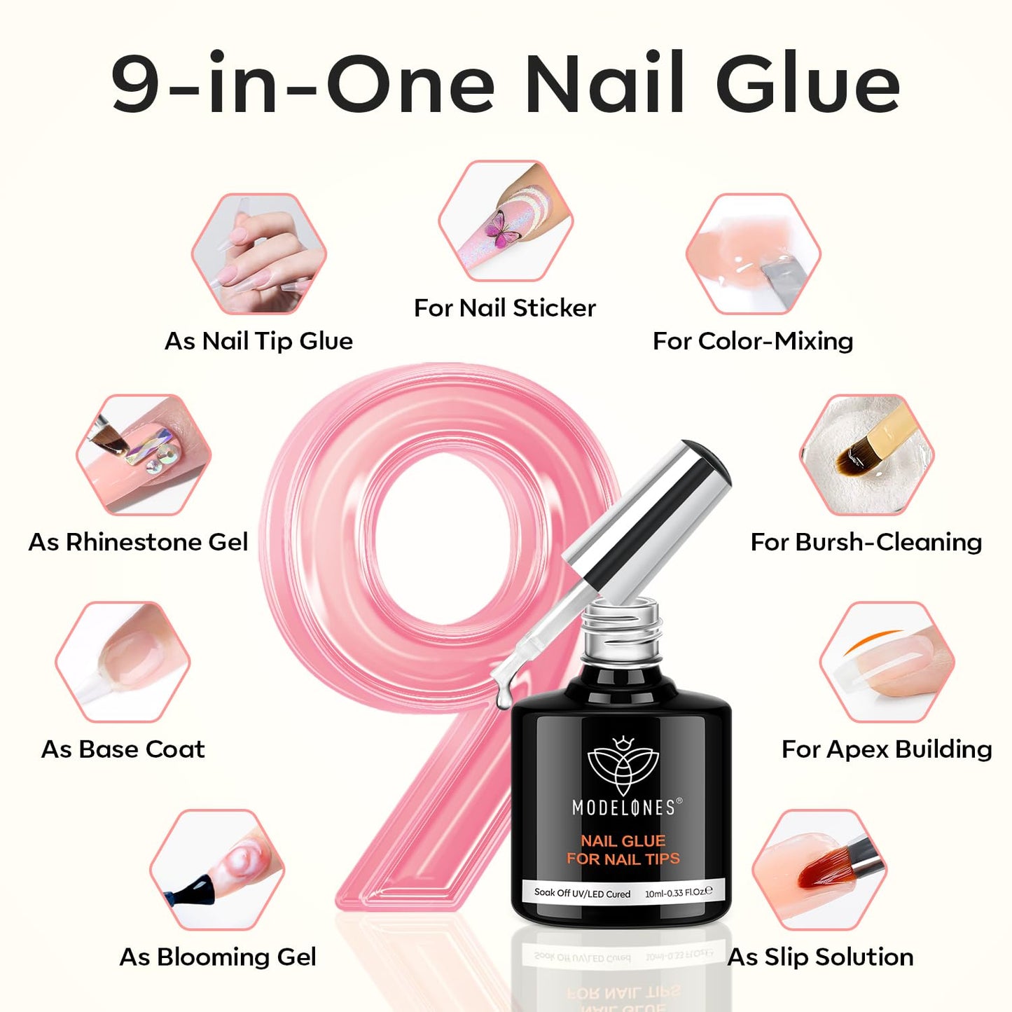modelones Medium Oval Gel Nail Tips Kit, 9-in-One Nail Glue with Portable U V Lamp 216Pcs 12Sizes Pre-Etched Round Press ons Fake Acrylic Extension Kit DIY Salon Gift for Women-Velvo Beauty