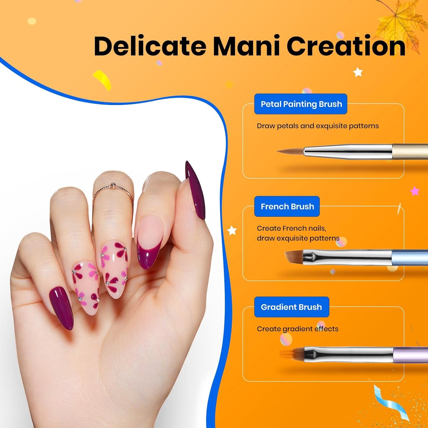 Beetles Gel Nail Art Brushes, 6 Pcs Double-Ended Fingernail Art Design Pens Gel Paint Liner Ombre Gradient French Tip Brush Dotting Pen Nail Brush Set, DIY Manicure Tools Gift for Women-Velvo Beauty