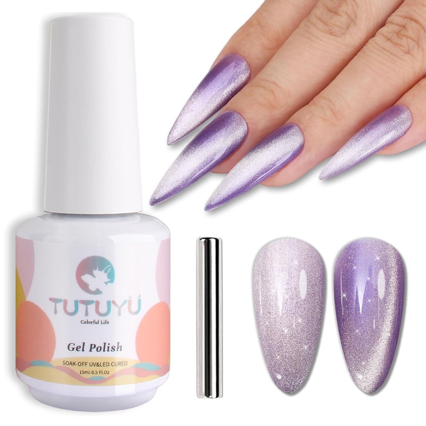 Bright Purple Cat Eye Gel Nail Polish,Crystal Galaxy Holographic Lavender Cateye Gel Polish with Magnet, Purple Gel Silver Shimmer Velvet Soak Off Uv Led Home Diy Manicure GP0100-Velvo Beauty