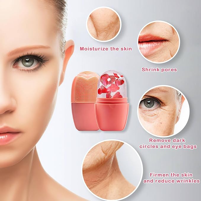 XHJRI Ice Face Roller Massager,Ice Cube Roller for Face, Eyes and Neck Naturally Conditioning and Skin Care,De-Puff Eye Bags,Reduce Migraine Pain,Reusable Massage Silicone Ice Mold (New Pink)-Velvo Beauty