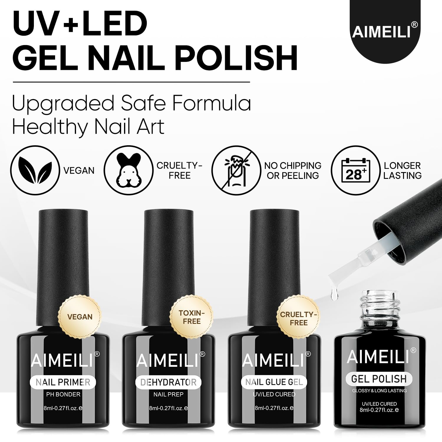 AIMEILI Nail Dehydrator Primer Nail Glue Blooming for Gel Nail Polish 4pcs, Cruelty Free, Vegan, U V LED Nail Art-Velvo Beauty