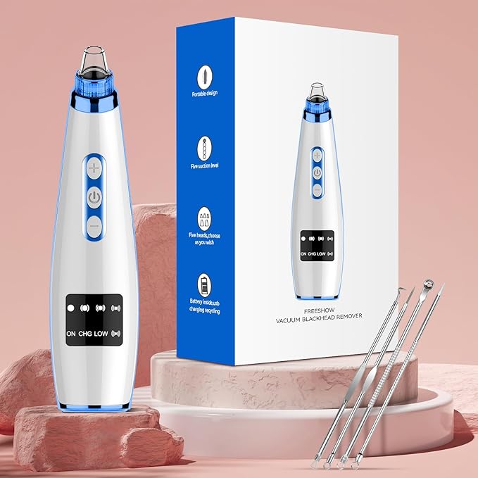 Blackhead Remover Pore Vacuum Upgraded Facial Pore Cleaner Electric Comedone Whitehead Extractor Tool-5 Suction Power,5 Probes,USB Rechargeable-Velvo Beauty