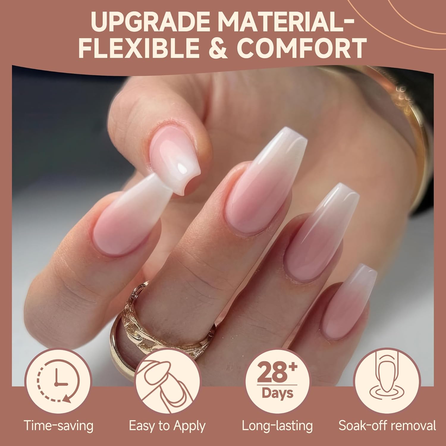 UNA GELLA Coffin Nails Tips, 216 PCS Soft Gel Nail Tips Coffin Half Matte Full Cover False Nails Pre-shaped Clear Acrylic Press on Nails Medium for Nail Extensions Home DIY Salon, 12 Sizes-Velvo Beauty
