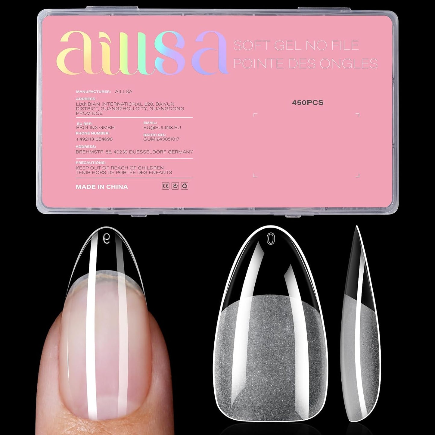 AILLSA Medium Almond Nail Tips - 450pcs Thickened False Nail Tips Half Matte Nails Tips, Fake Nails Nail Extension for Manicure-Velvo Beauty