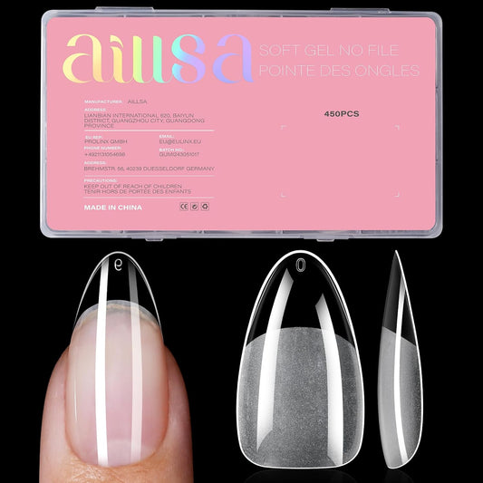 AILLSA Medium Almond Nail Tips - 450pcs Thickened False Nail Tips Half Matte Nails Tips, Fake Nails Nail Extension for Manicure-Velvo Beauty