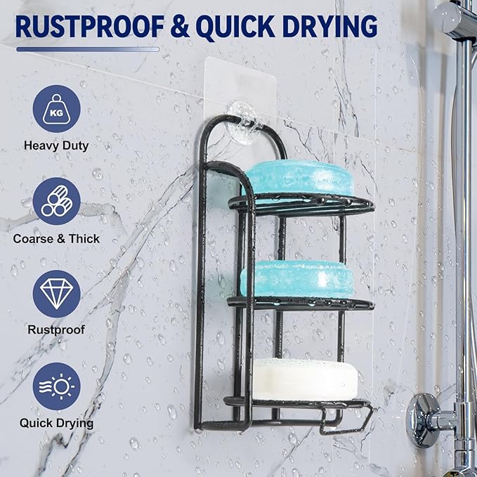 3-Tier Shower Soap Shampoo Bar Holder, Self Adhesive & Freestanding Draining Bathroom Soap Dish Caddy for Bathroom Wall Accesories Decor-Velvo Beauty