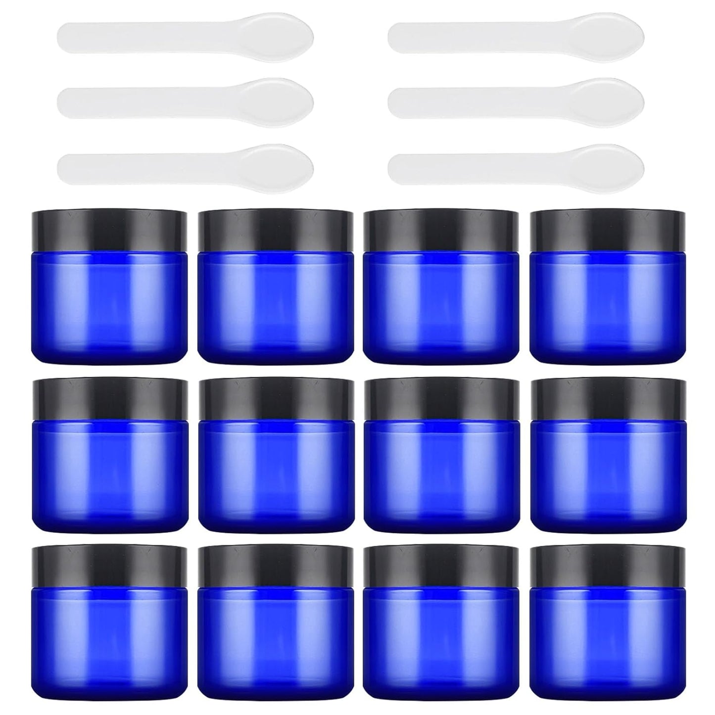 Lil Ray 2 Oz Glass Cream Jars with Black Lid (12 PCS) Empty Cobalt Blue Glass Containers Refillable Cosmetic Vials for Lotion, Ointment-Velvo Beauty