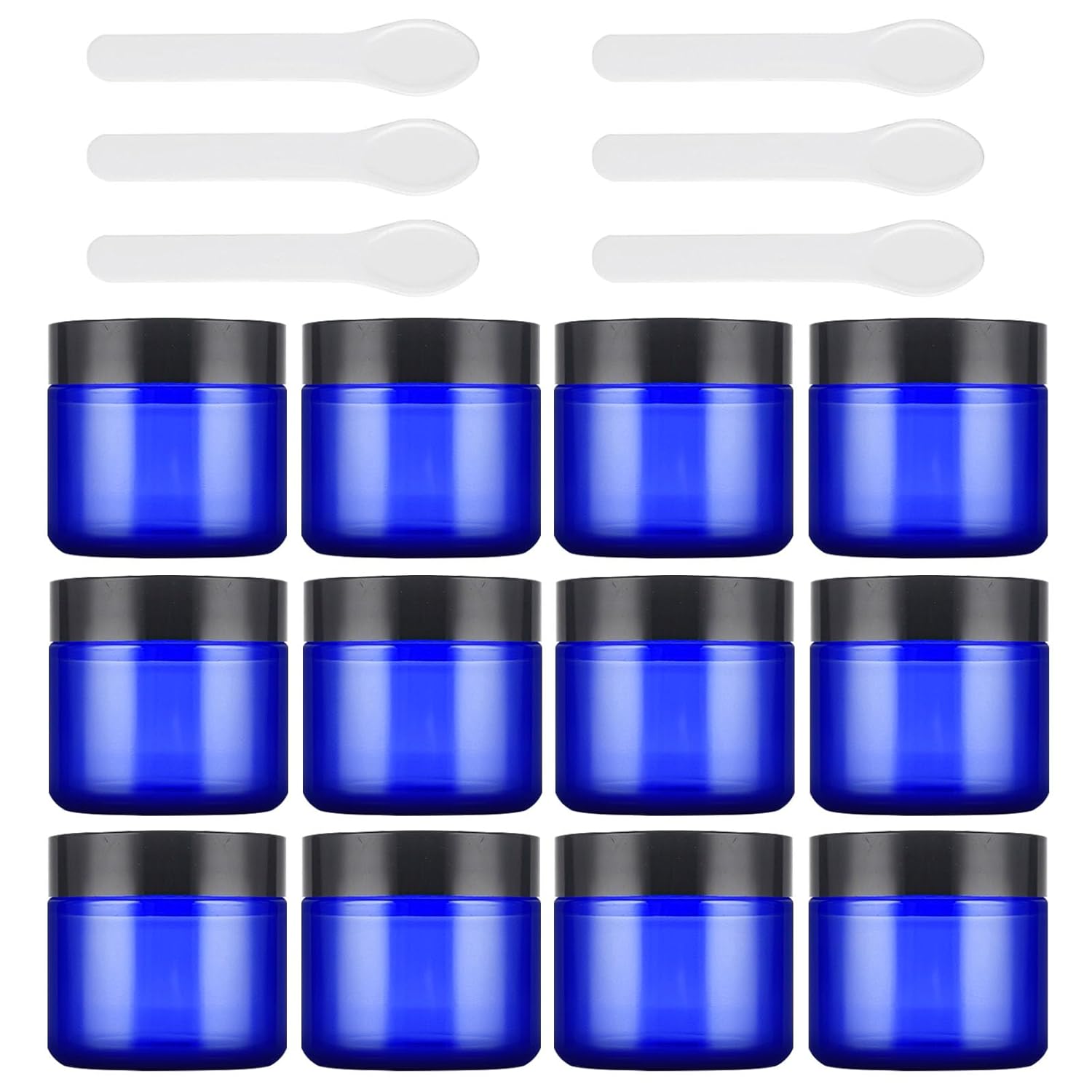 Lil Ray 2 Oz Glass Cream Jars with Black Lid (12 PCS) Empty Cobalt Blue Glass Containers Refillable Cosmetic Vials for Lotion, Ointment-Velvo Beauty