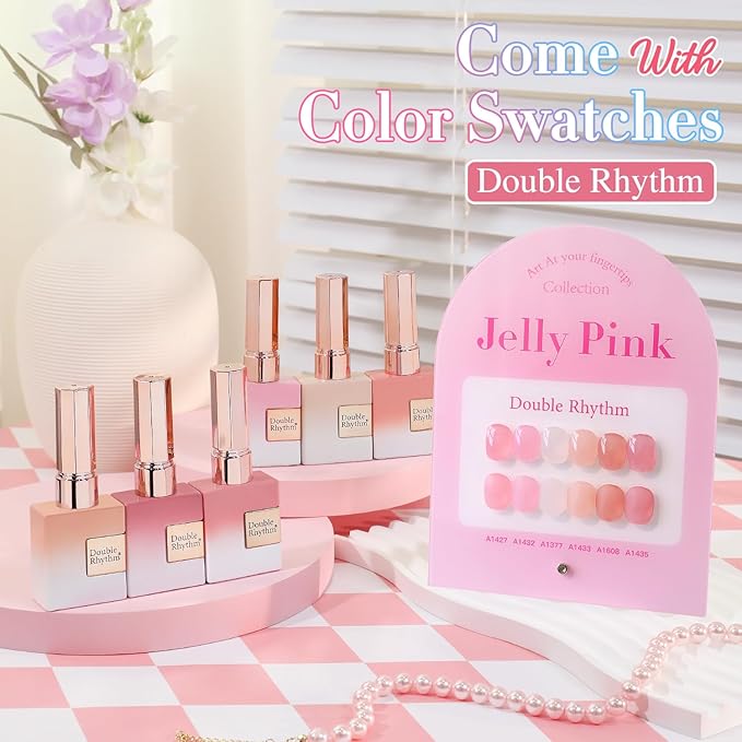 Double Rhythm 6 Pcs 15 ML Gel Polish Set Same Color Same Bottle Soak Off Gel Polish Kit Nail Art Manicure Salon DIY at Home for Women (Jelly Milky White Nude Pink Rose-T6-23)-Velvo Beauty