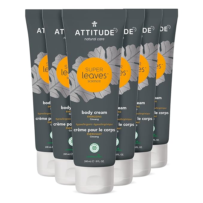 ATTITUDE Body Cream, EWG Verified Moisturizer, Vegan Moisturizing Products For Dry Skin, Dermatologically Tested, Ginseng and Grapeseed Oil, 8 Fl Oz (Pack of 6)-Velvo Beauty