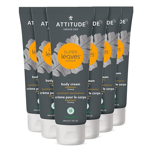ATTITUDE Body Cream, EWG Verified Moisturizer, Vegan Moisturizing Products For Dry Skin, Dermatologically Tested, Ginseng and Grapeseed Oil, 8 Fl Oz (Pack of 6)-Velvo Beauty