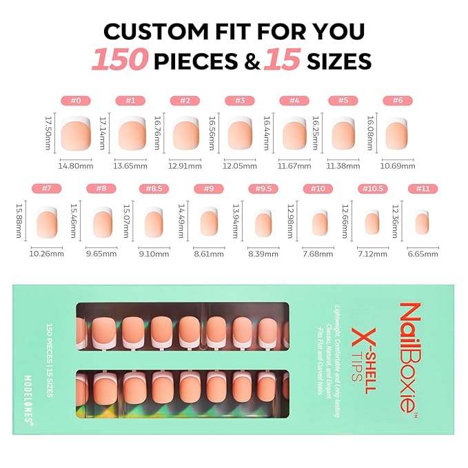 modelones French Tip Press on Nails, 150Pcs Extra Short Square Fake Nails with Nail Box, Deep Nude Gel Nail Tips for Women, Soft Glue-On Nails for Natural Salon Look, DIY Nail Art (15 Sizes)-Velvo Beauty