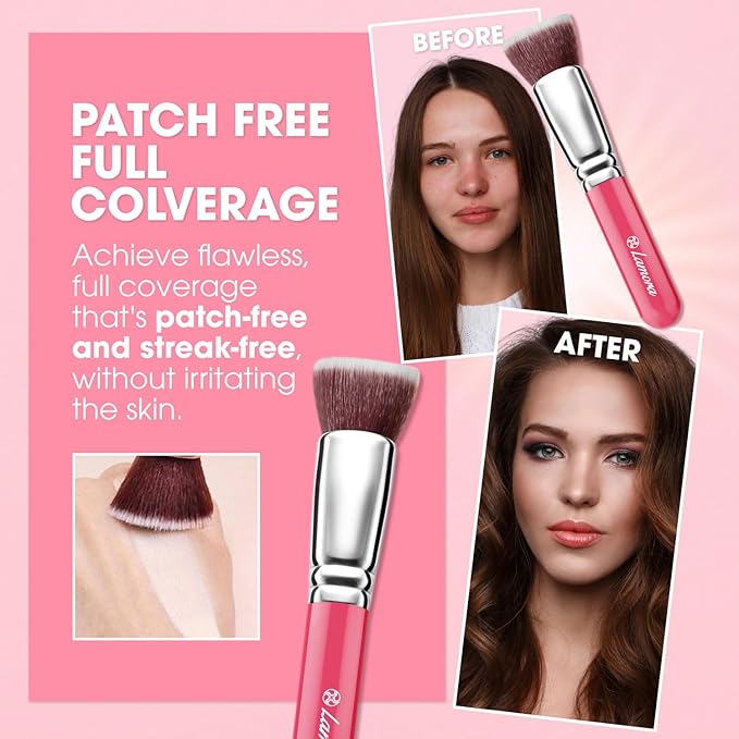 LAMORA Foundation Brush for Liquid Makeup - Kabuki Face Brush for Cream, Powder, Blush, and Concealer - Flat Top Blending, Buffing, Stippling Brush-Velvo Beauty
