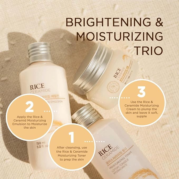 The Face Shop Rice Ceramide Moisturizing Cream - Rice Extract + Rice Bran Oil - Hydrating Targets Dryness, Brightening - Dermatologically Tested - Lightweight Moisturizer Face Cream - Korean Skin Care-Velvo Beauty