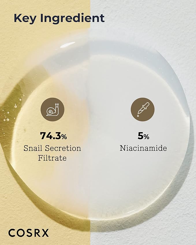 COSRX Niacinamide 5% + Snail Mucin 74% Dual Essence, Anti aging Face Serum for Dull Skin, Hydrating, Brightening, Repairing, 2.70 fl.oz / 80ml, Sensitive Skin, Not Tested on Animals, Korean Skincare-Velvo Beauty