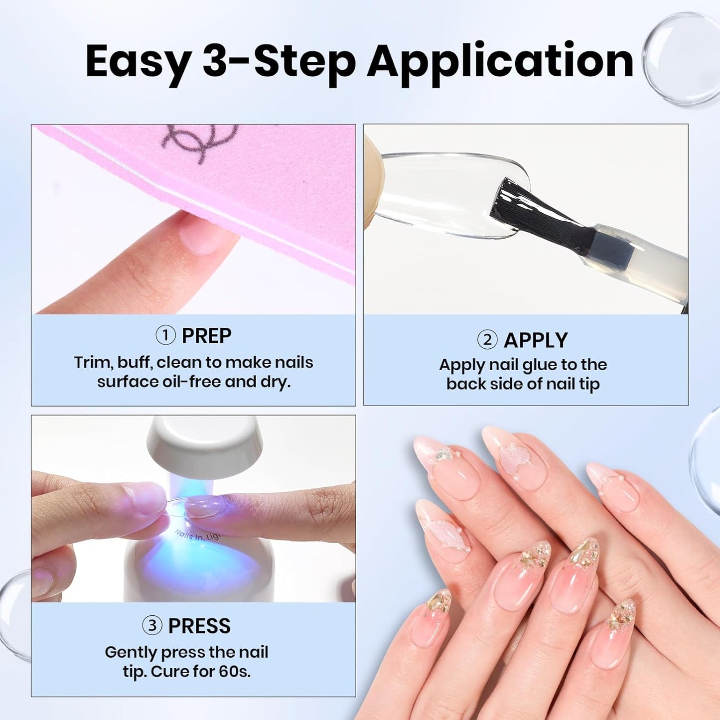 Beetles Hema-Free Nail Glue for Acrylic Nails Tips, TPO Free 2Pcs 10ml Long Lasting Uv Nail Glue for False Nail Tips, Clear Press On Nails, Skin-Friendly, U V Light Required-Velvo Beauty