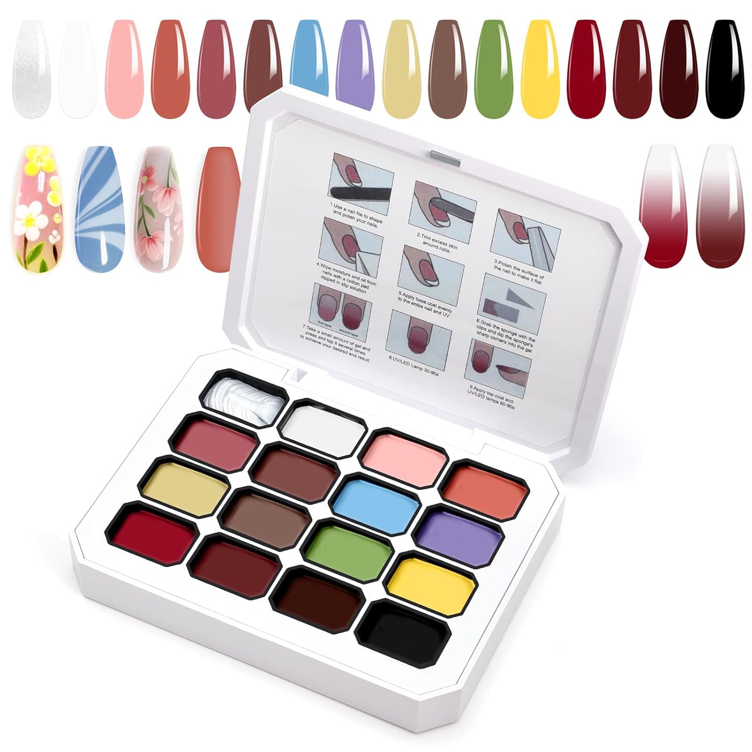 Gradient Painting Gel, 16 Colors Ombre Nail Polish for Pigmented Pat Painting Gel Nude White＆Black Color French Manicure DIY Nail Art Long-lasting No-wipe DIY Palette VelvetSpectrum Studio-Velvo Beauty