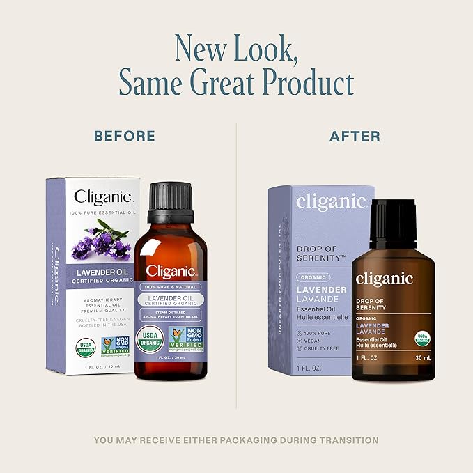 Cliganic Organic Lavender Essential Oil, 1oz - 100% Pure Natural Undiluted, for Aromatherapy Diffuser | Non-GMO Verified (Packaging May Vary)-Velvo Beauty